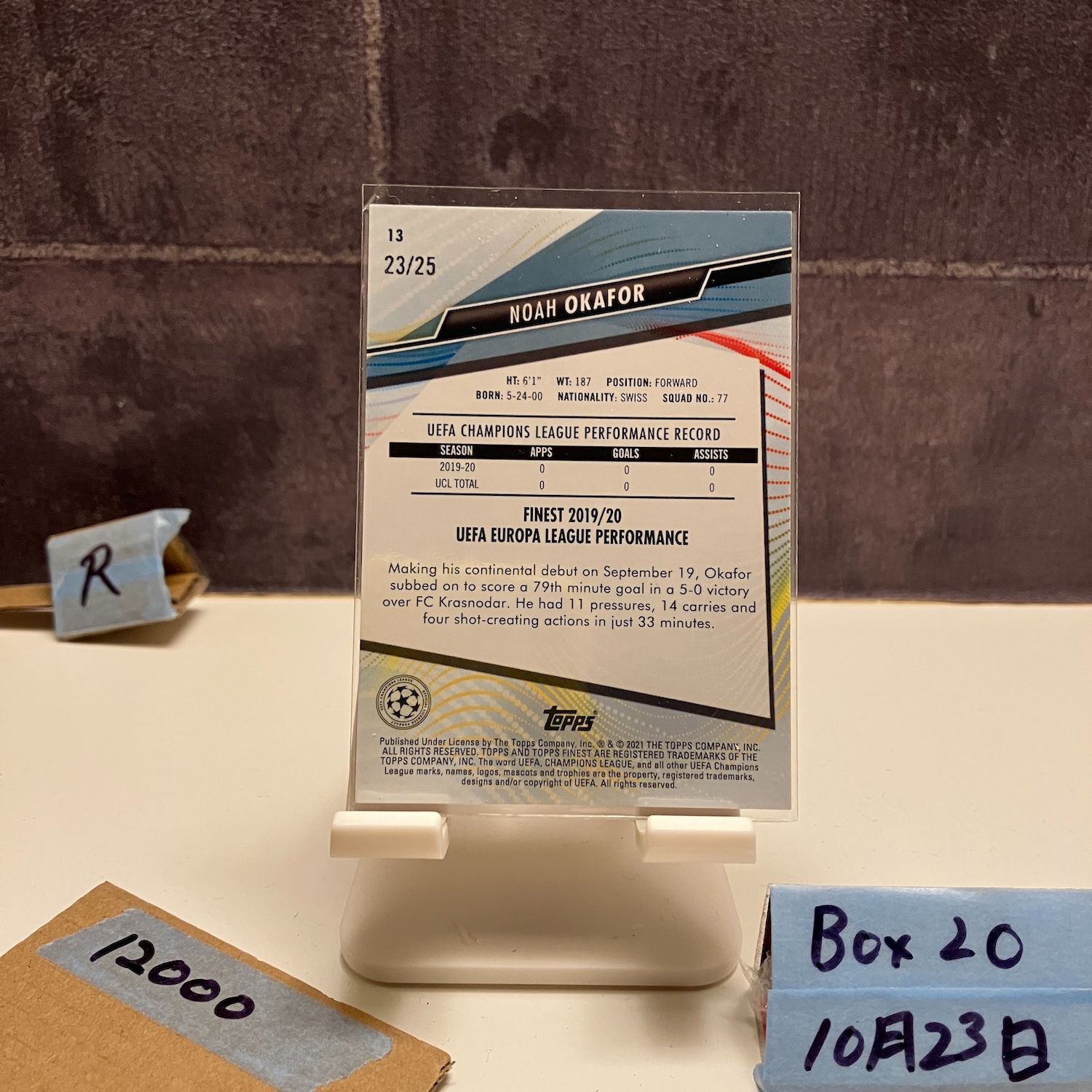 2020 21 Topps Finest Noah Okafor 23 25 FC Red Bull Salzburg Orange Refractor RC ルーキー Rookie カード