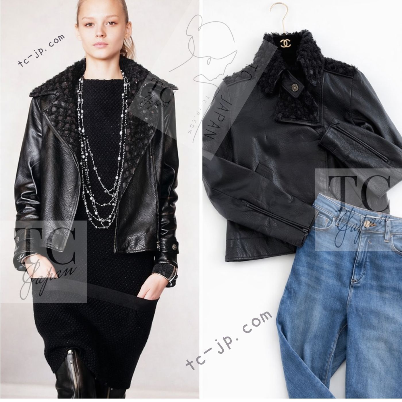 シャネル ジャケット CHANEL ブラック モーターサイクル ラムスキン  