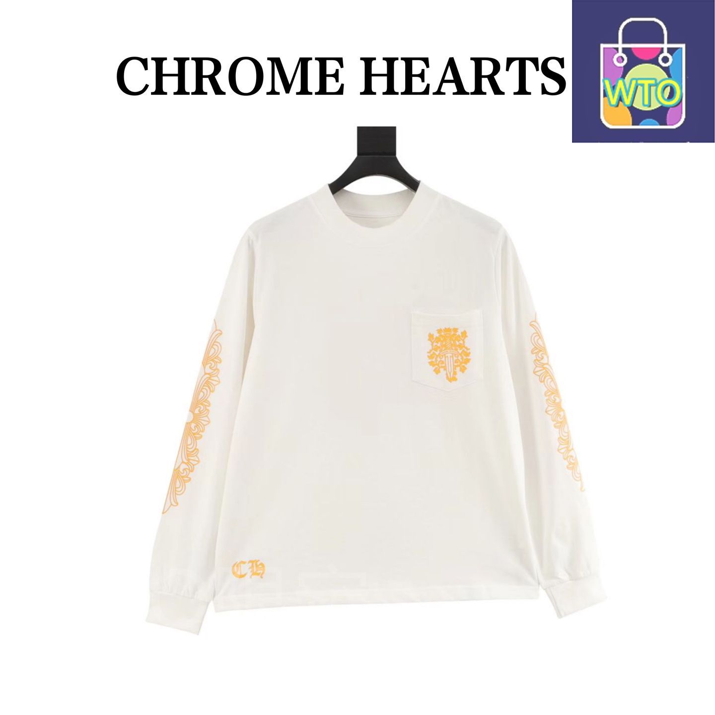 CHROME HEARTS 長袖カットソー 袖にサンスクリット風の柄入り S CHROME
