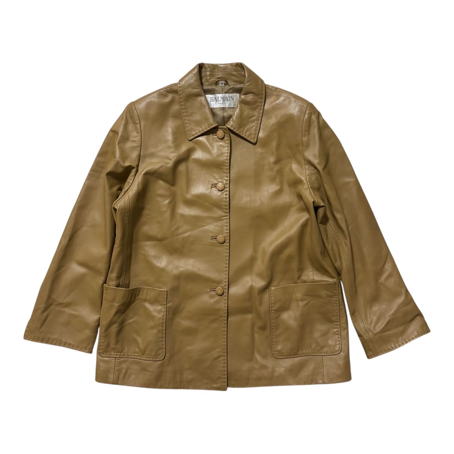 BALMAIN PARIS バルマン ラムレザー ジャケット 本革 羊革 キャメル
