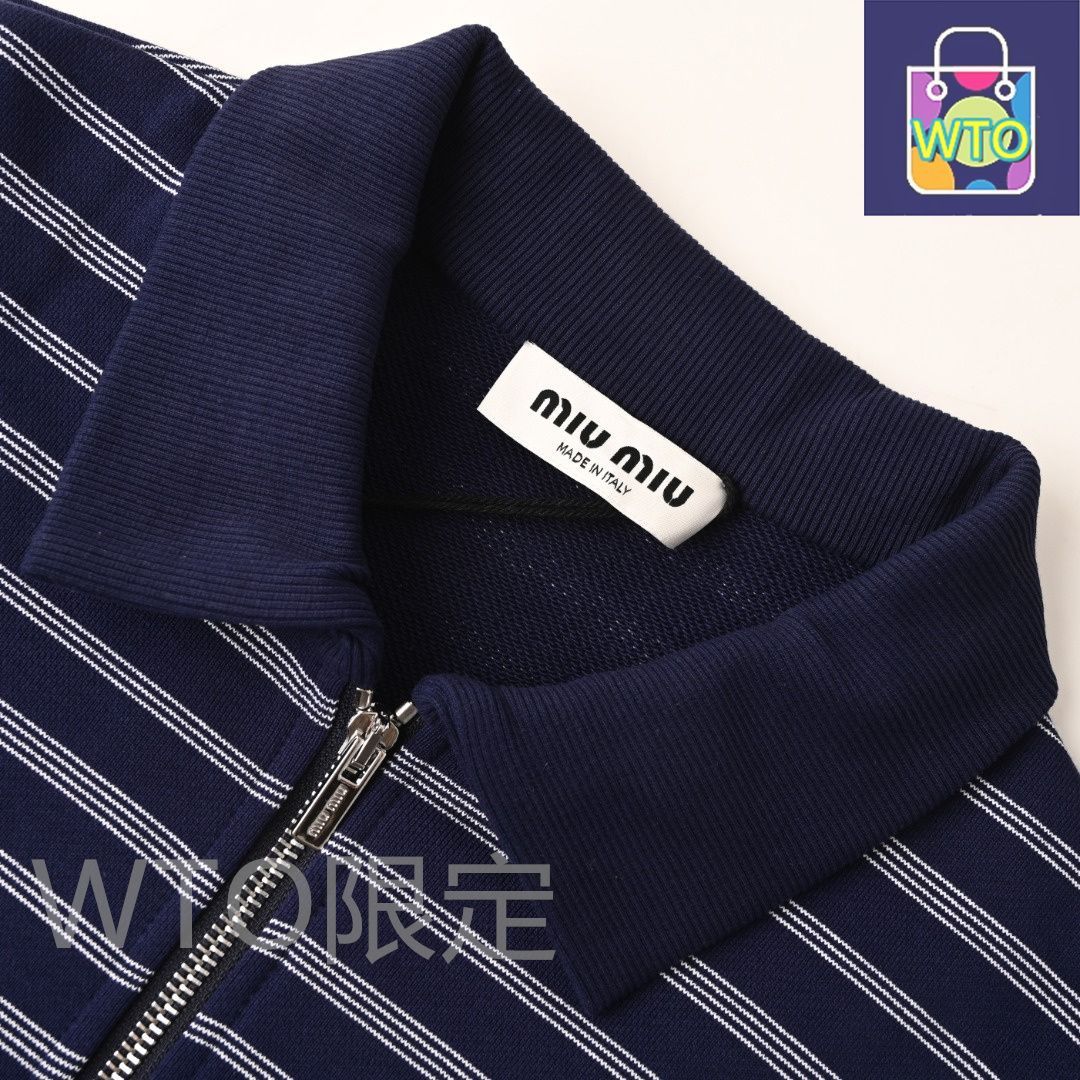 今日特価】Miu Miu ミュウミュウ 縞柄ハーフジッパーPOLOウェア