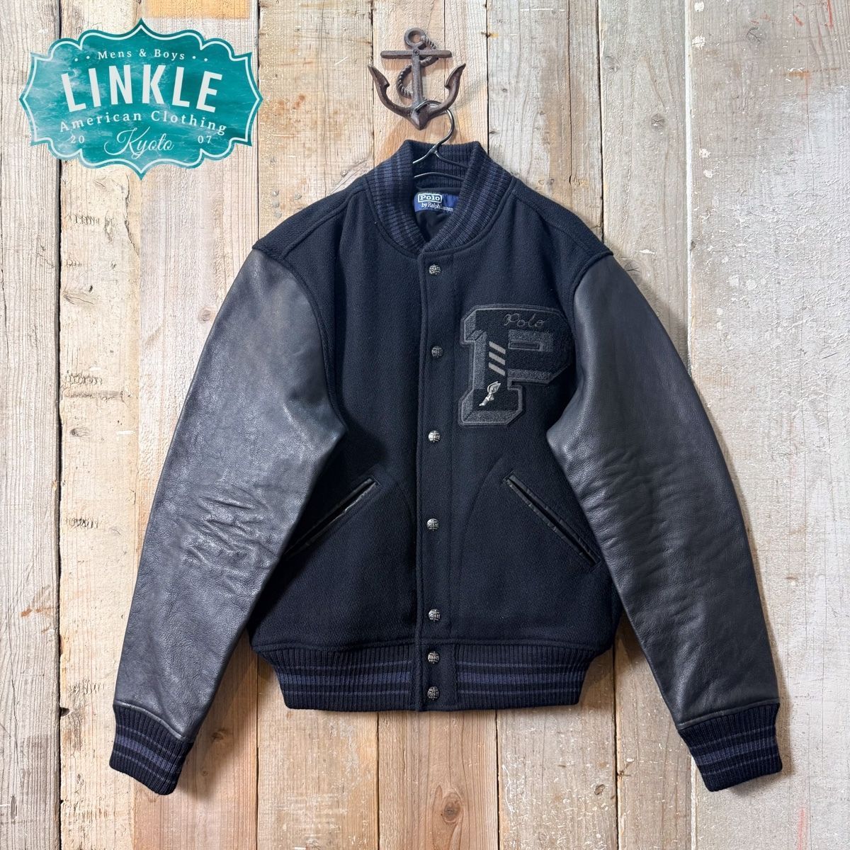 ぱ*ち様 【美品】Ralph Lauren ウールレザースタジャン ネイビー×マ 激レア・稀少 POLO RALPH LAUREN ポロラルフローレン 50周年記念 袖