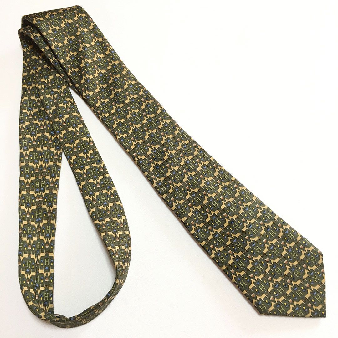 未使用級 エルメス HERMES ネクタイ シルク100% グリーン / ライト