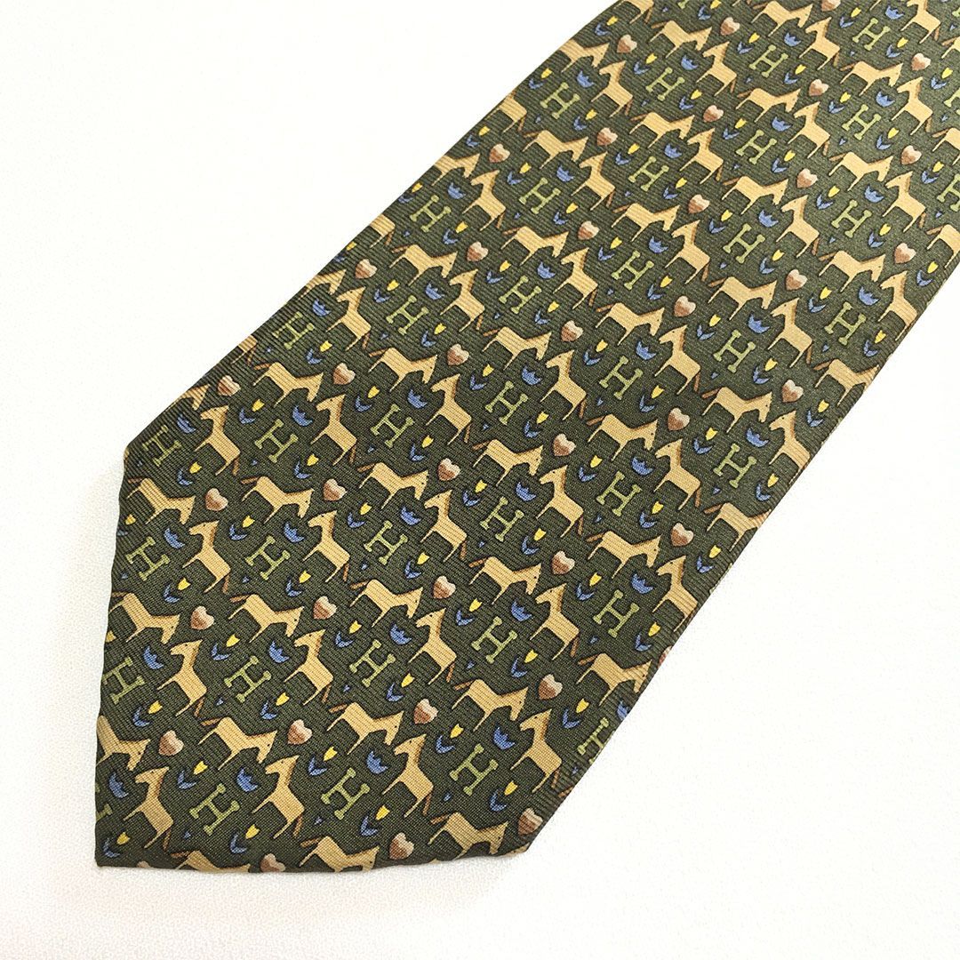 未使用級 エルメス HERMES ネクタイ シルク100% グリーン / ライト