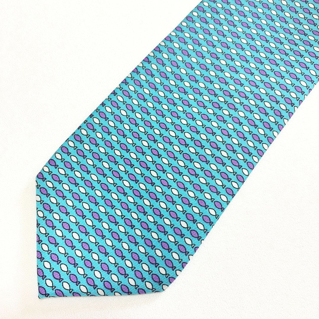 未使用級 エルメス HERMES ネクタイ シルク100% ライトブルー