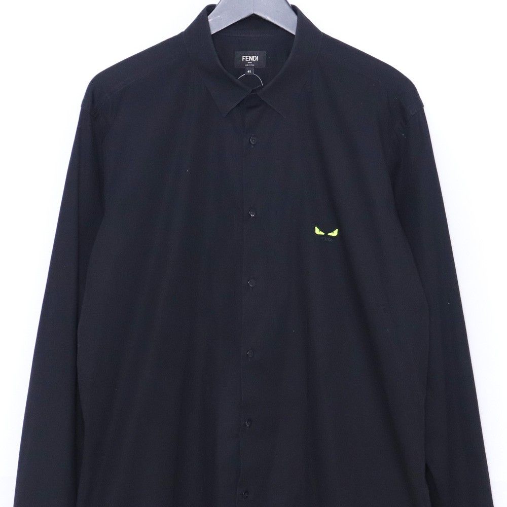 FENDI モンスターロゴ刺繍コットン長袖シャツ サイズ41 ブラック