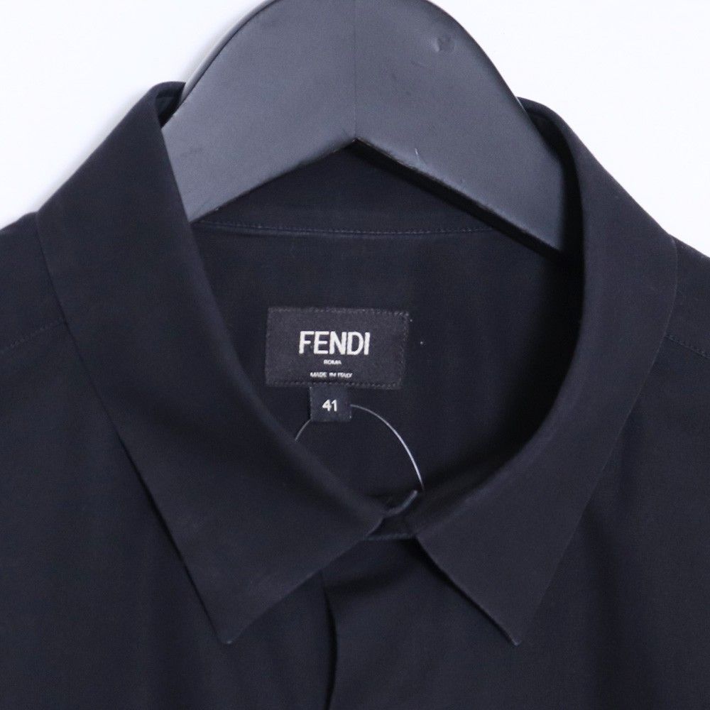 FENDI モンスターロゴ刺繍コットン長袖シャツ サイズ41 ブラック