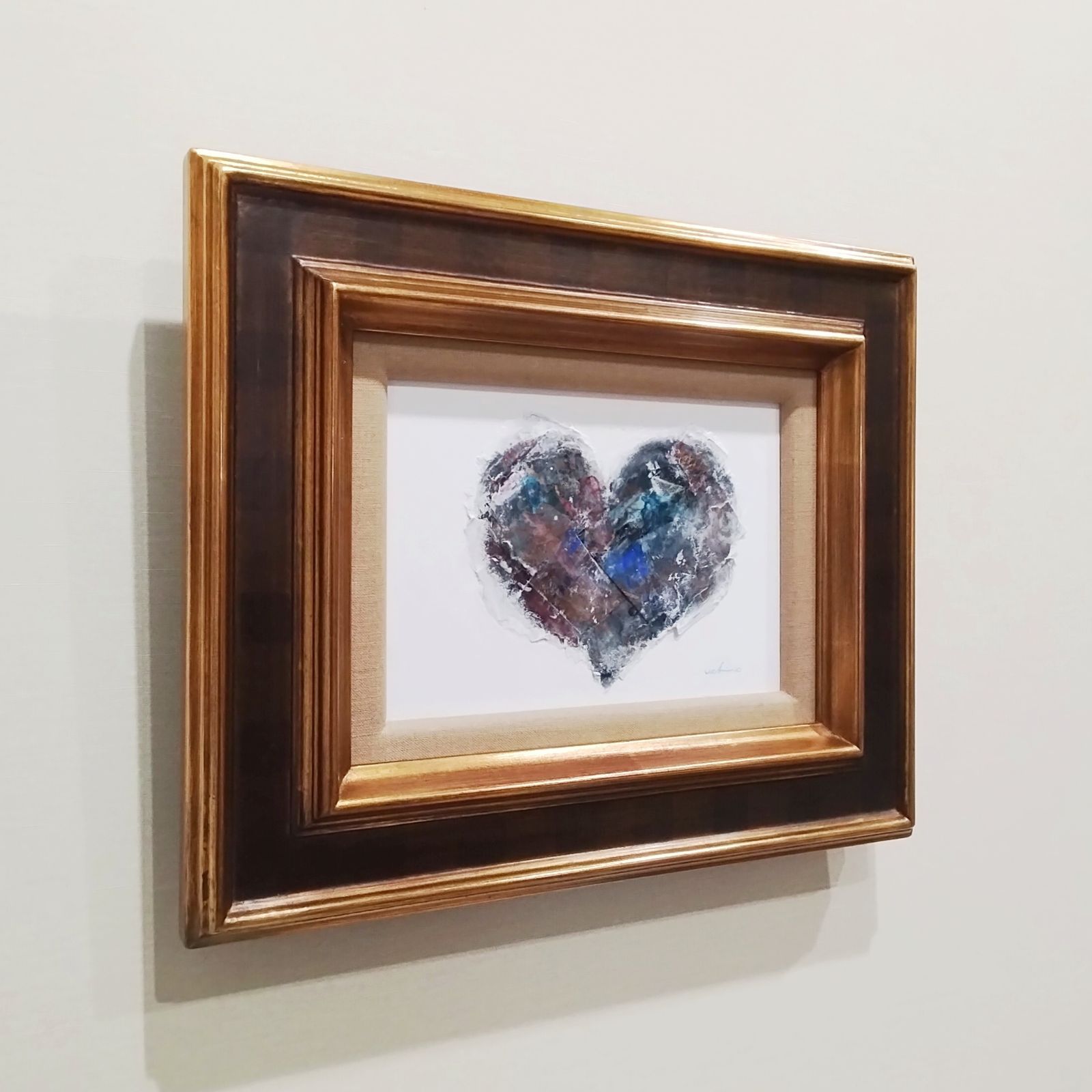 内野隆文 ハート 抽象絵画 パネルにミクストメディア コラージュ 現代