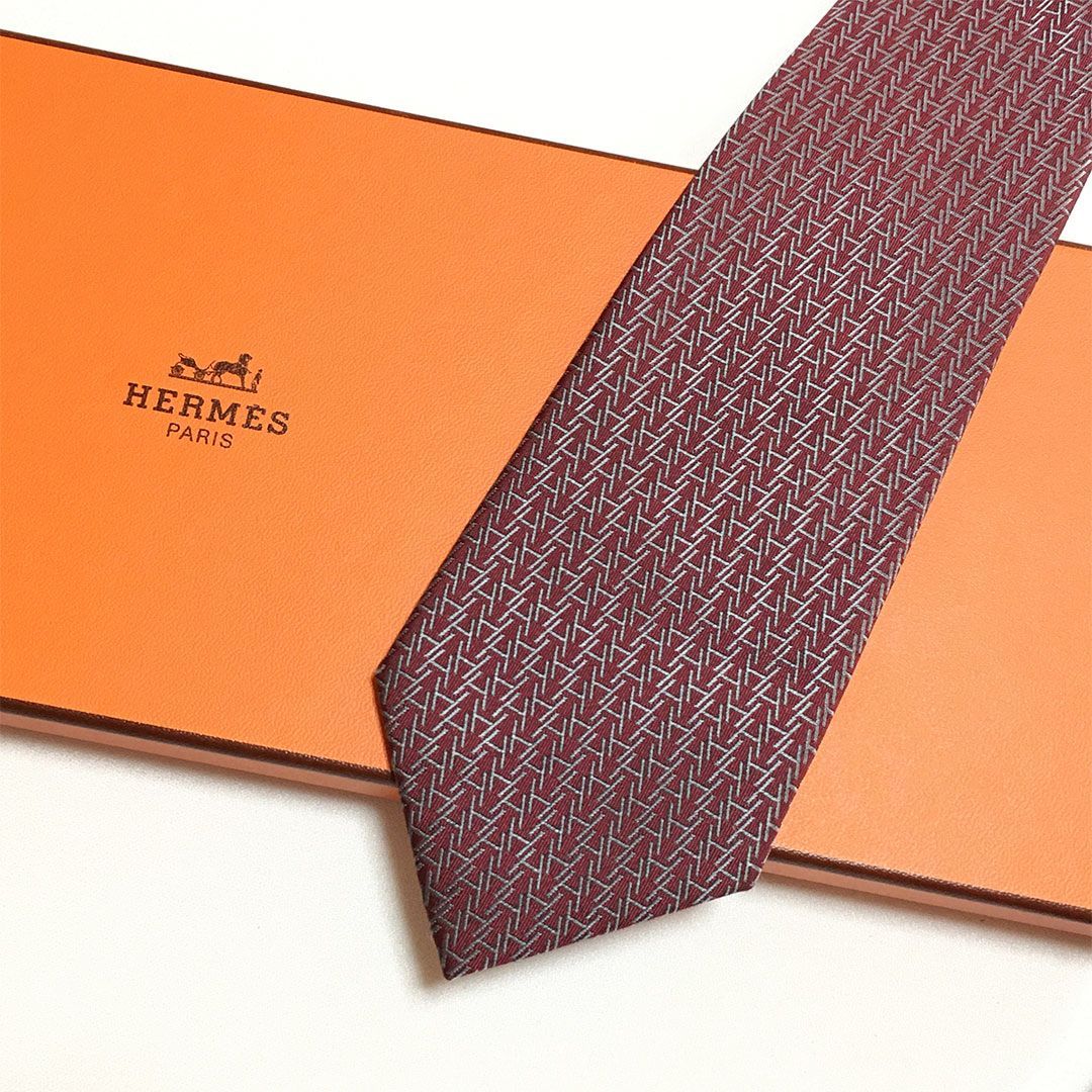 HERMES エルメス ネクタイ H柄 ワインレッド HERMES ネクタイ ワイン