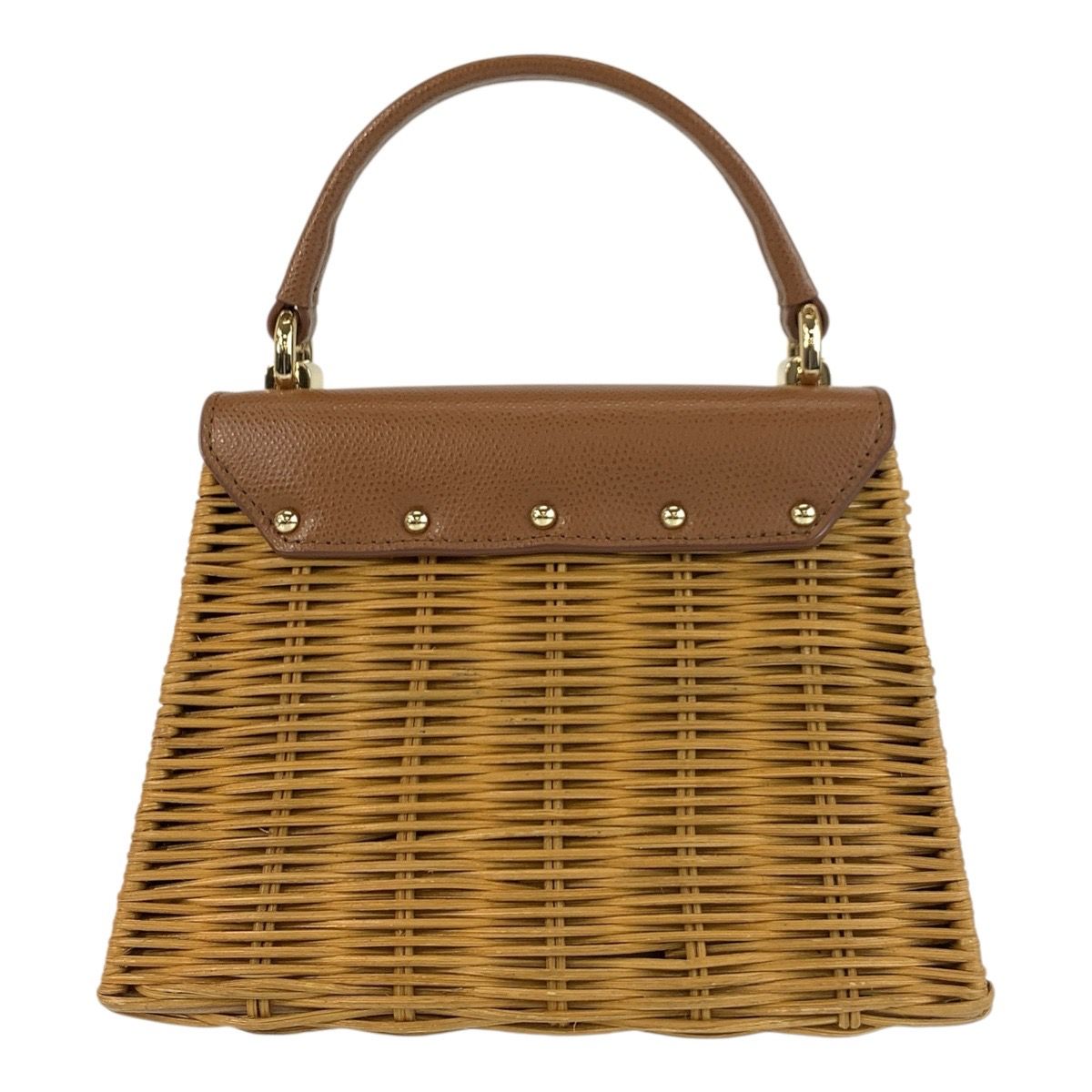 FURLA ラタン レザー ハンドバッグ 美品 Furla フルラ 1927 ブラウン ベージュ ゴールド金具 ラタン