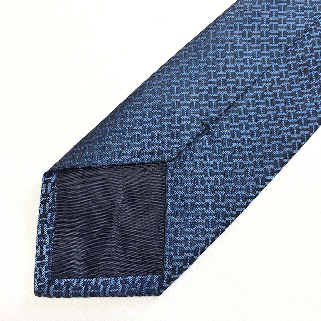 未使用級 エルメス HERMES ネクタイ シルク100% ネイビー / ブルー H柄
