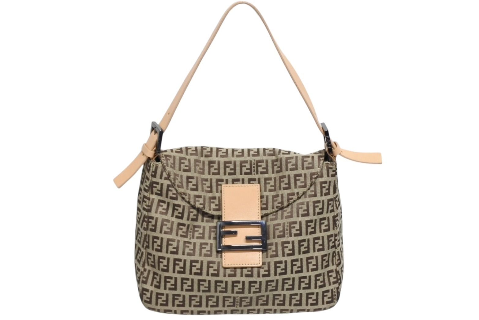 極美品 FENDI フェンディ ズッキーノ柄 マンマバケット ワンショルダーバッグ SBR004 ベージュ ブラウン シルバー金具 中古 4b011411 極美品 FENDI フェンディ ズッキーノ柄 マンマバケット ワンショルダー