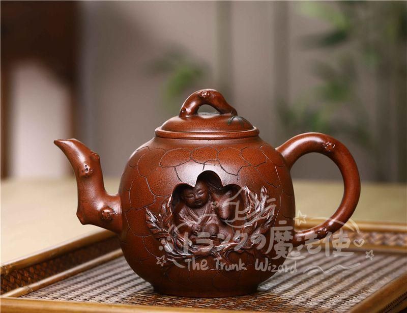 大特価人気商品☆童子の寿桃壺 中国古美術 紫砂壺?紫泥急須?茶壺