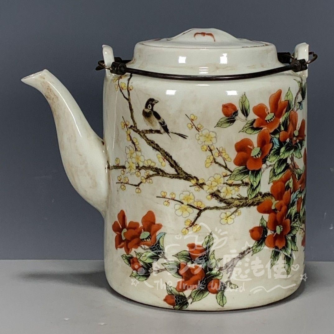 大特価人気商品☆粉彩花卉図提梁壺 急須 茶道具 陶磁器 装飾品 現代