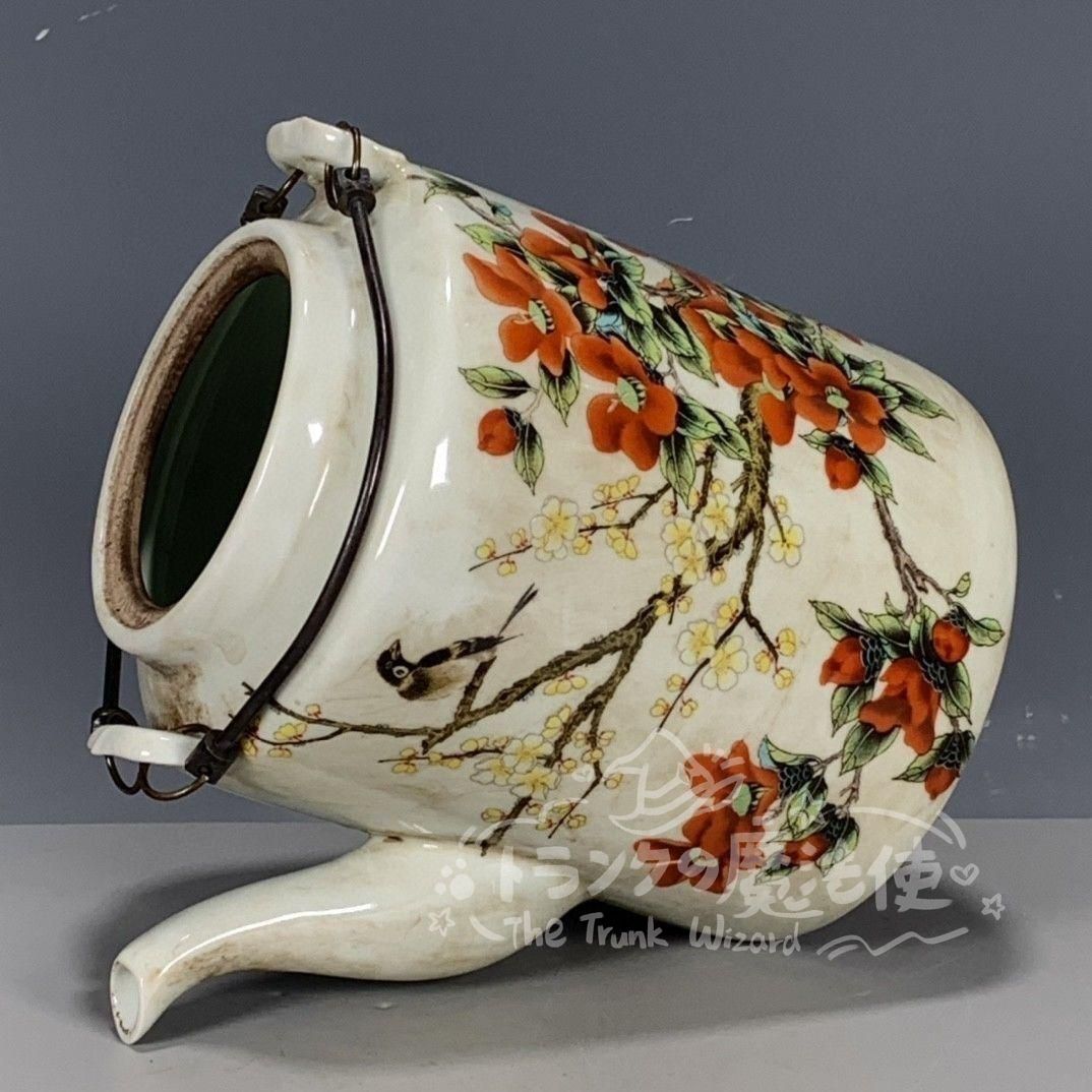 大特価人気商品☆粉彩花卉図提梁壺 急須 茶道具 陶磁器 装飾品 現代