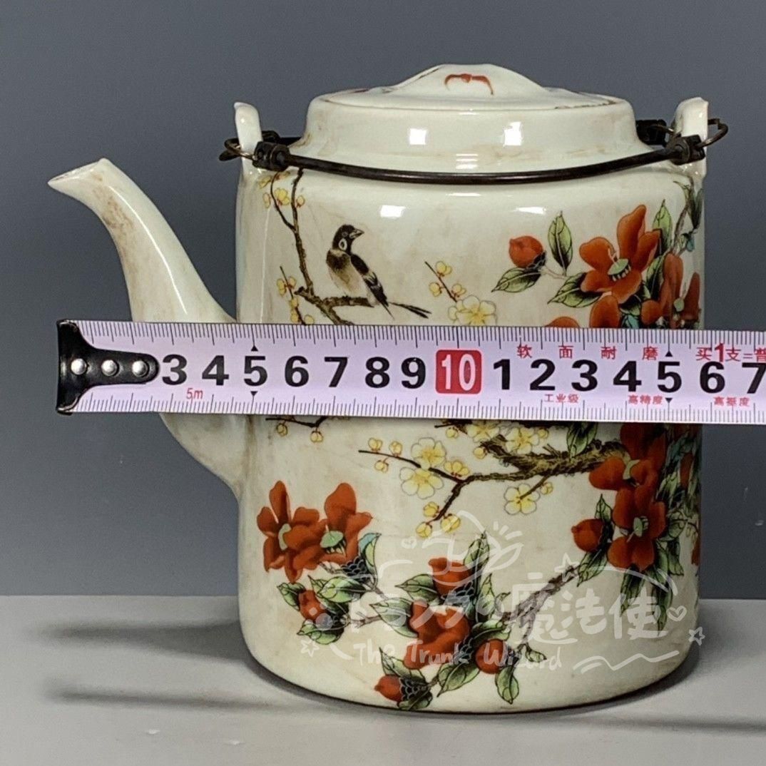 大特価人気商品☆粉彩花卉図提梁壺 急須 茶道具 陶磁器 装飾品 現代