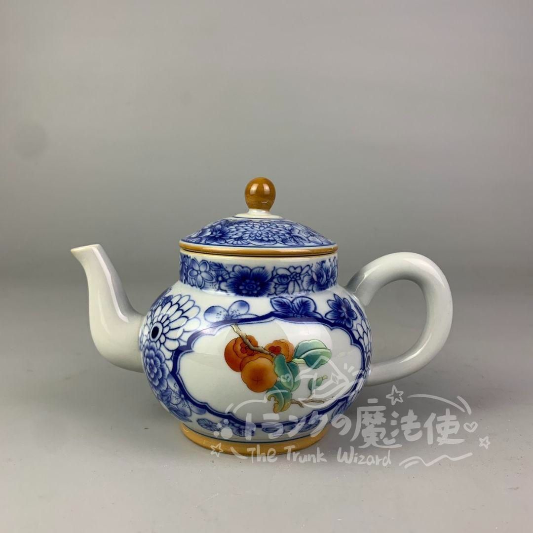 大特価人気商品☆鯖山房栽柿図急須 景徳鎮 陶磁器 装飾品 現代工芸品