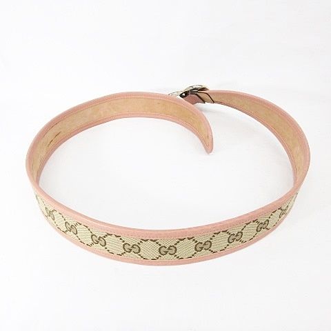 グッチ GUCCI ベルト ハートバックル GGキャンバス レザー ブラウン