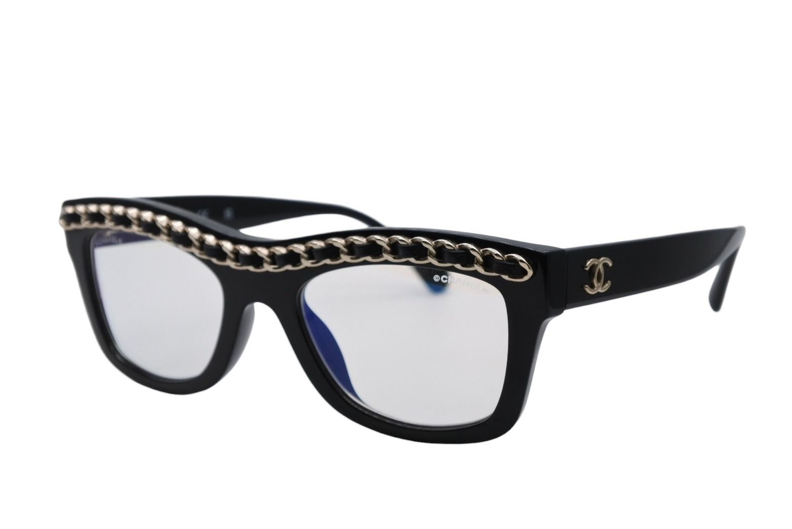 CHANEL シャネル 伊達眼鏡 メガネ アイウェア 71626A S0112 ココマーク チェーンフレーム ブラック 美品 中古 4b011471 CHANEL シャネル 伊達眼鏡 メガネ アイウェア 71626A S0112 ココマーク