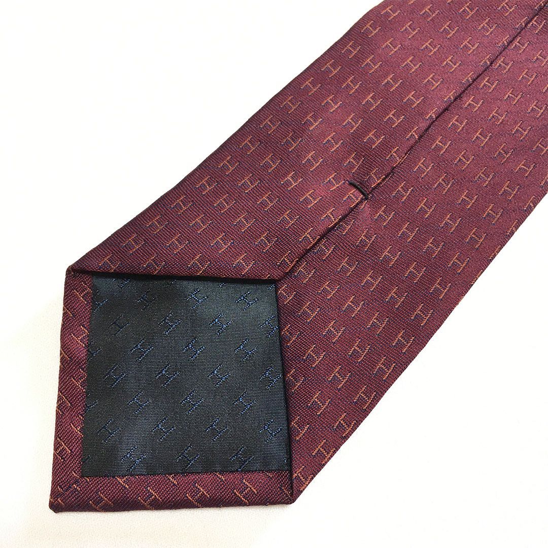 未使用級 エルメス HERMES ネクタイ シルク100% ワインレッド H柄 2512