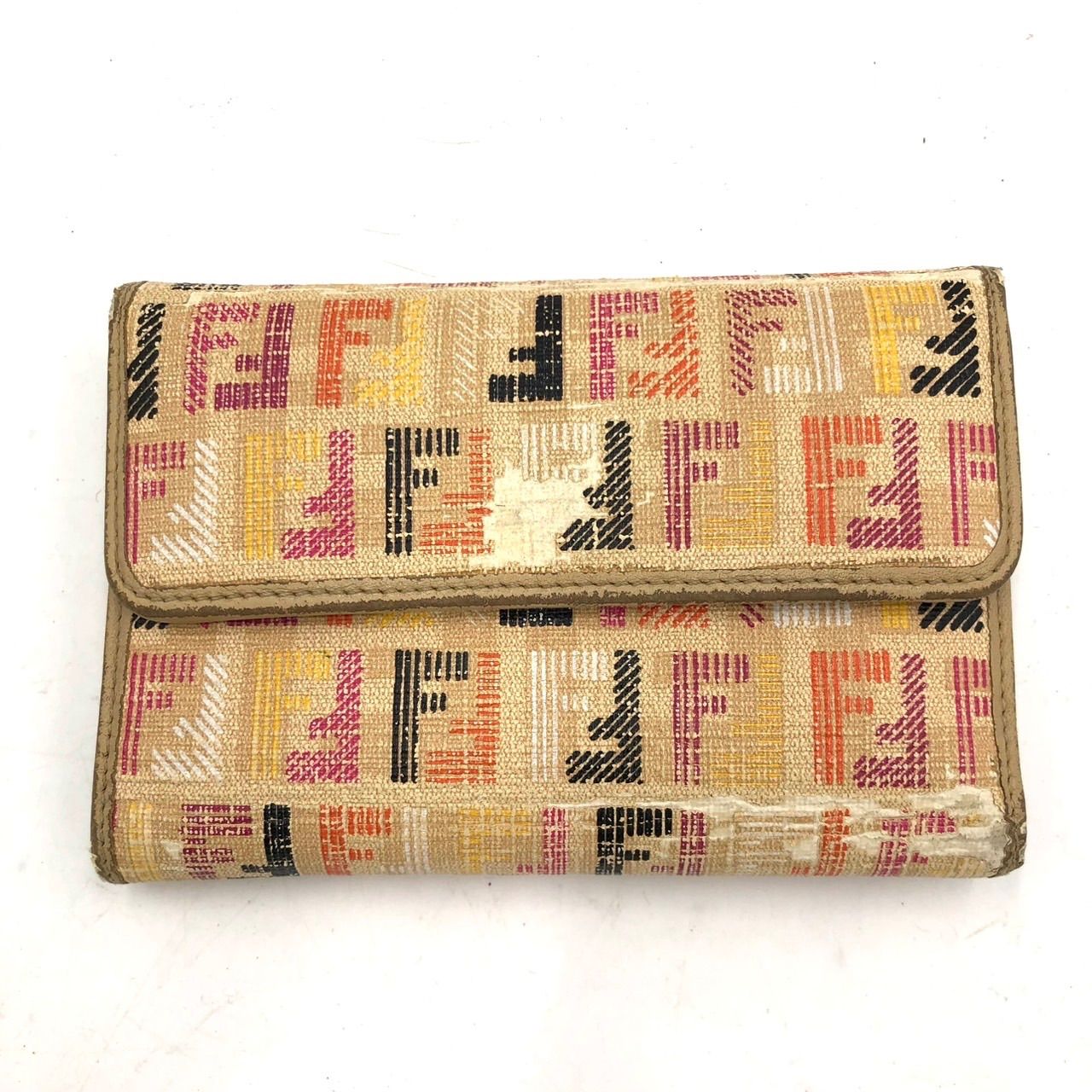 FENDI フェンディ 折り財布 ズッカ柄 マルチカラー キャンバス レザー