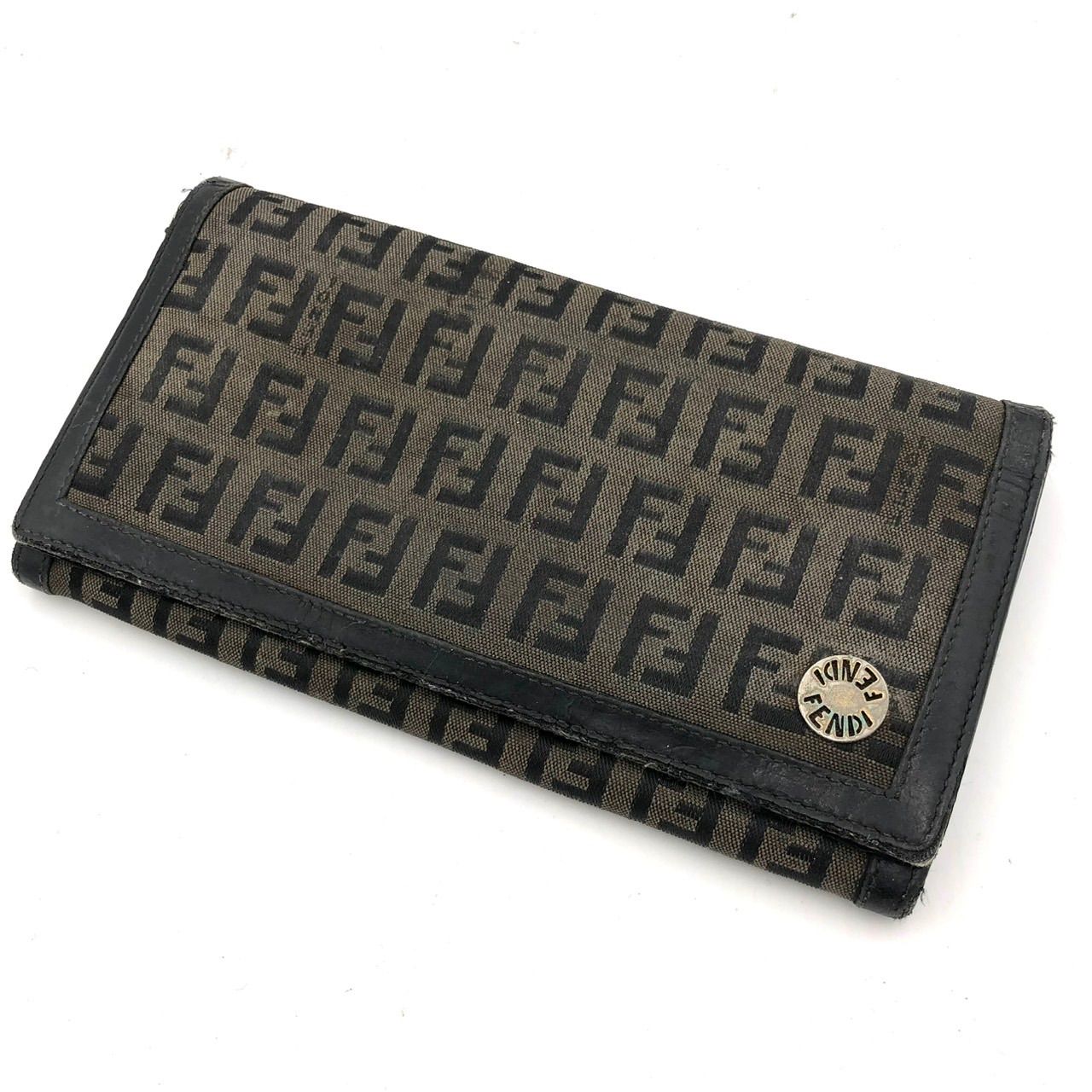FENDI フェンディ 長財布 ズッカ柄 FFロゴ キャンバス レザー ブラウン