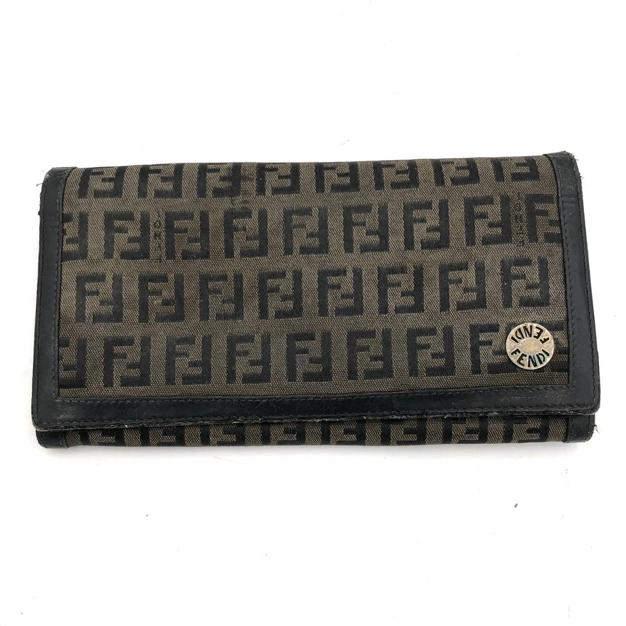 FENDI フェンディ 長財布 ズッカ柄 FFロゴ キャンバス レザー ブラウン