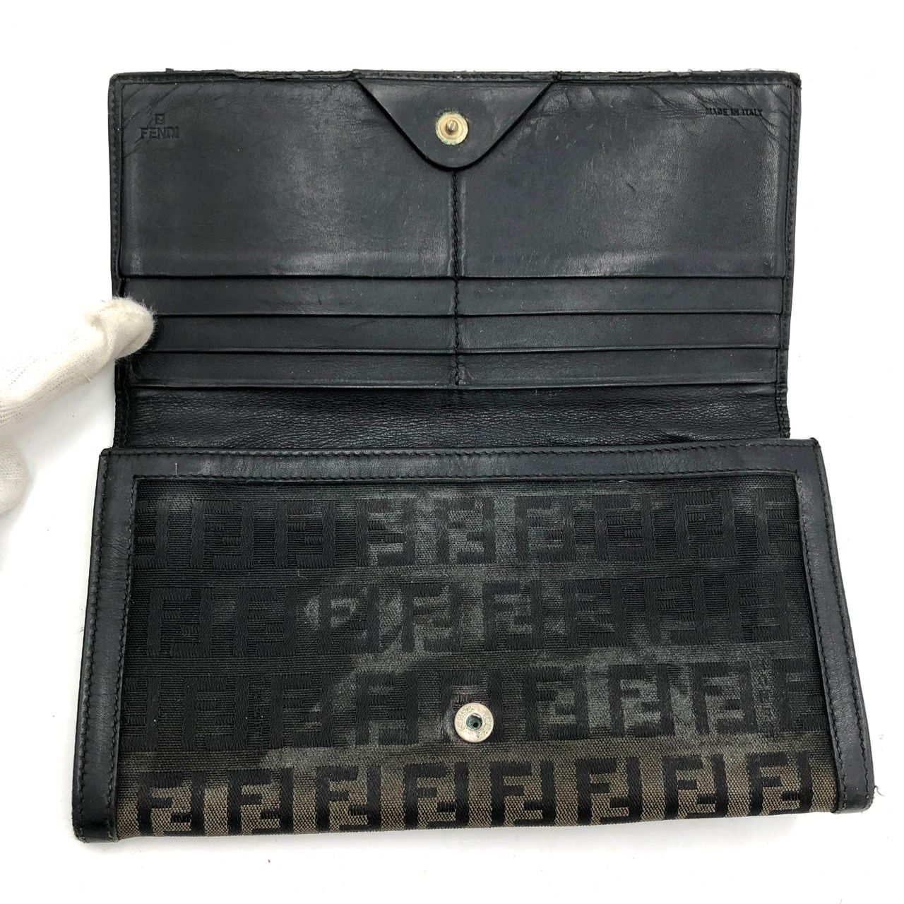 FENDI フェンディ 長財布 ズッカ柄 FFロゴ キャンバス レザー ブラウン