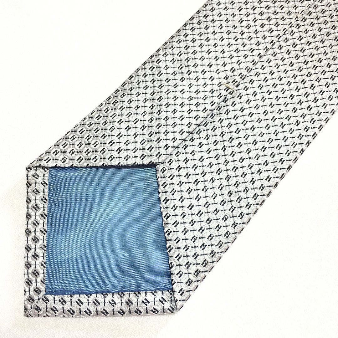 未使用級 エルメス HERMES ネクタイ シルク100% シルバーグレー H柄