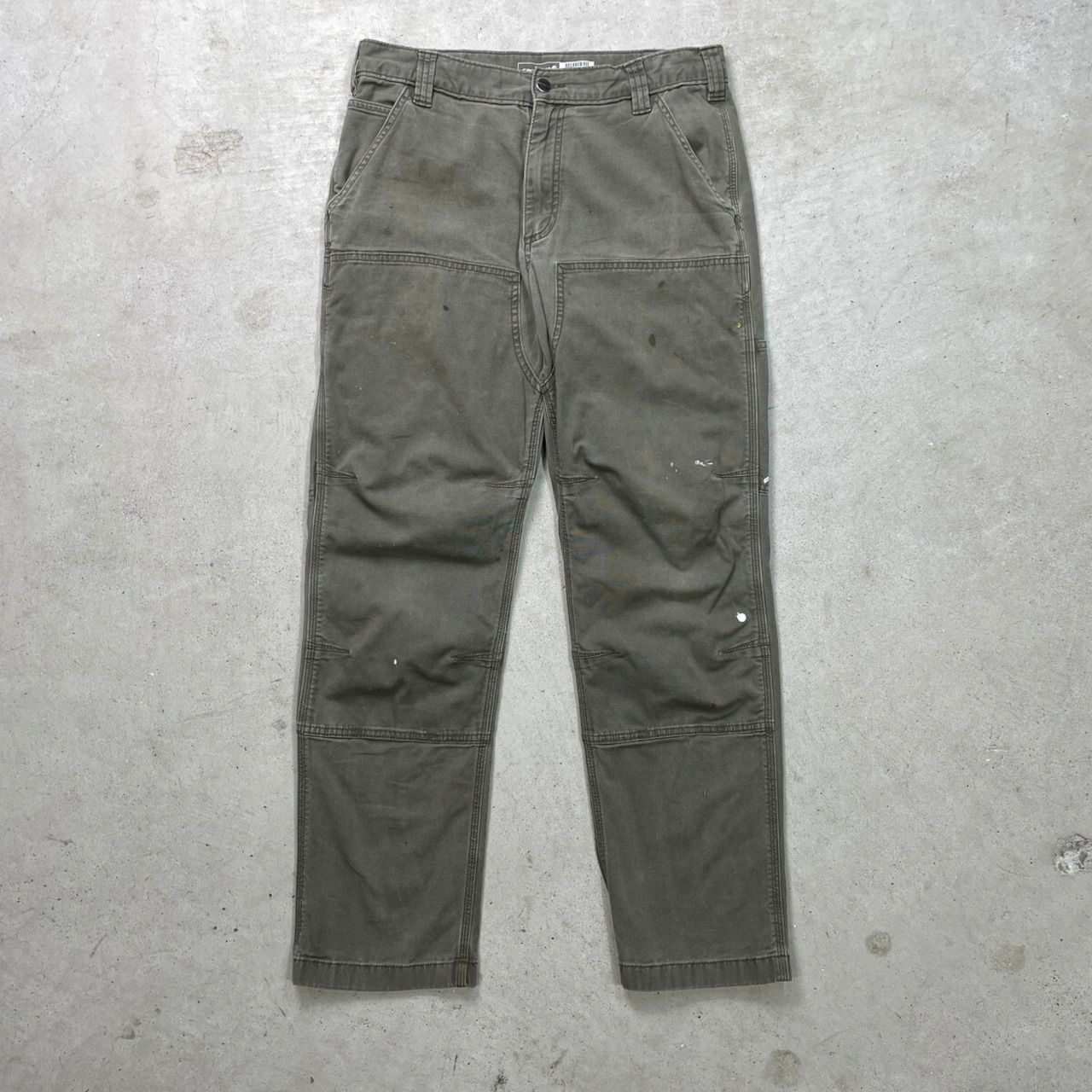 Carhartt カーハート ダブルニー ダック ワークパンツ ペンキ飛び メンズW33 古着 アメカジ RELAXED FIT モスグリーン Carhartt カーハート ダブルニー ダック ワークパンツ ペンキ飛び