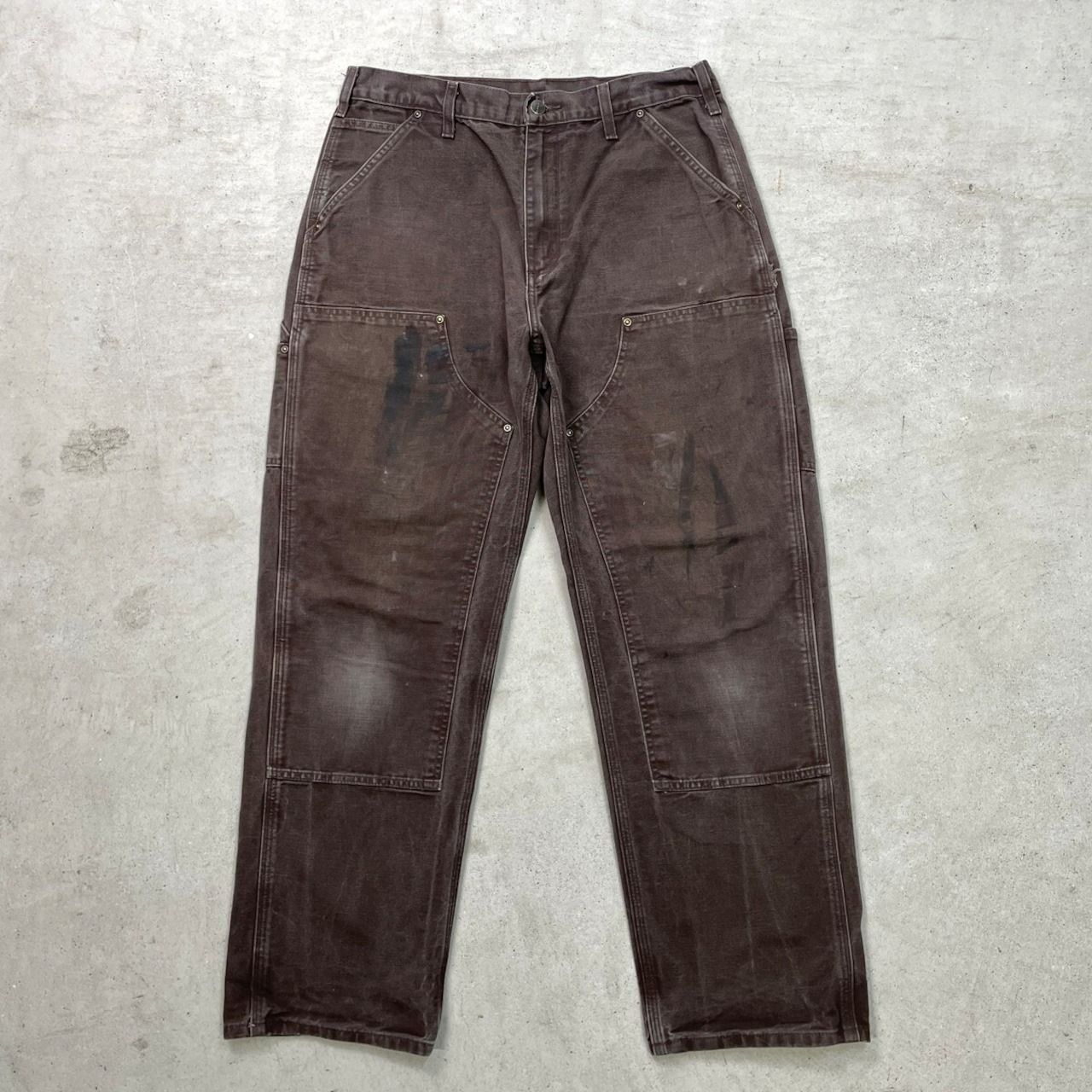 激レアUSA製 良フェード 一点物 ダブルニー ブラウン ペンキ ワークパンツ Carhartt カーハート ダブルニー ダック ワークパンツ ペンキ飛び