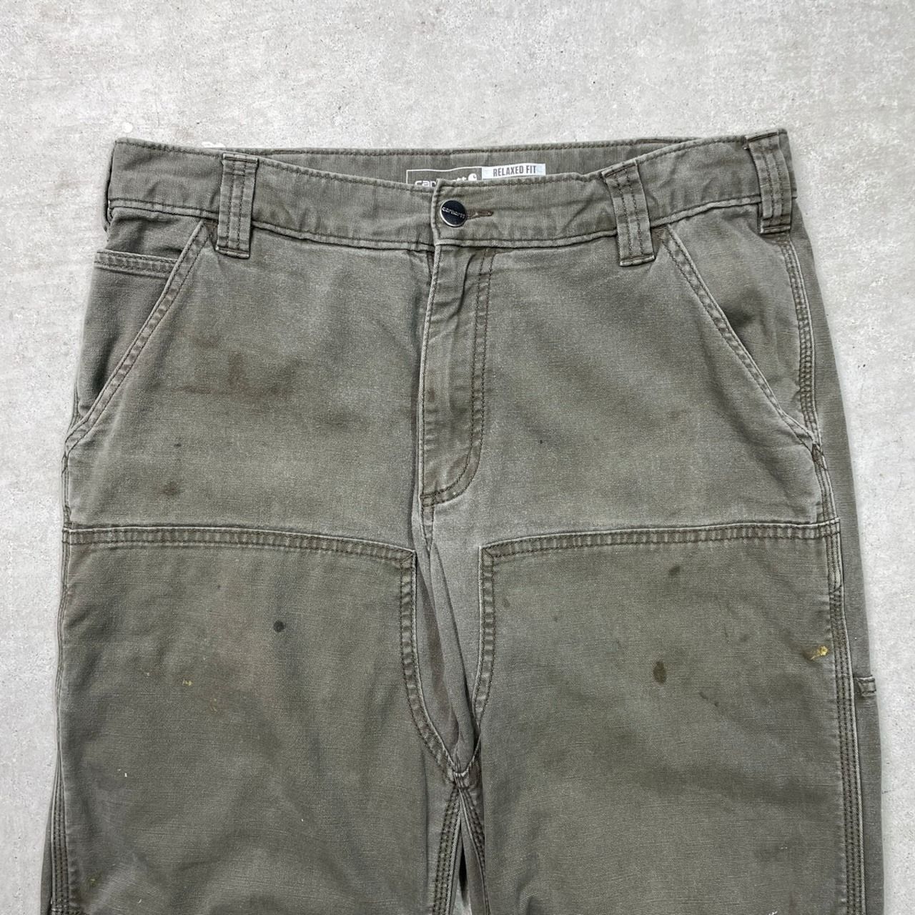 Carhartt カーハート ダブルニー ダック ワークパンツ ペンキ飛び メンズW33 古着 アメカジ RELAXED FIT モスグリーン Carhartt カーハート ダブルニー ダック ワークパンツ ペンキ飛び