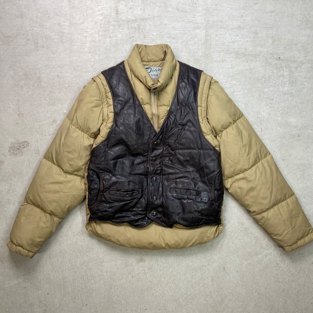 80年代 USA製 Schott ショット 2WAY レザーグースダウンジャケット 