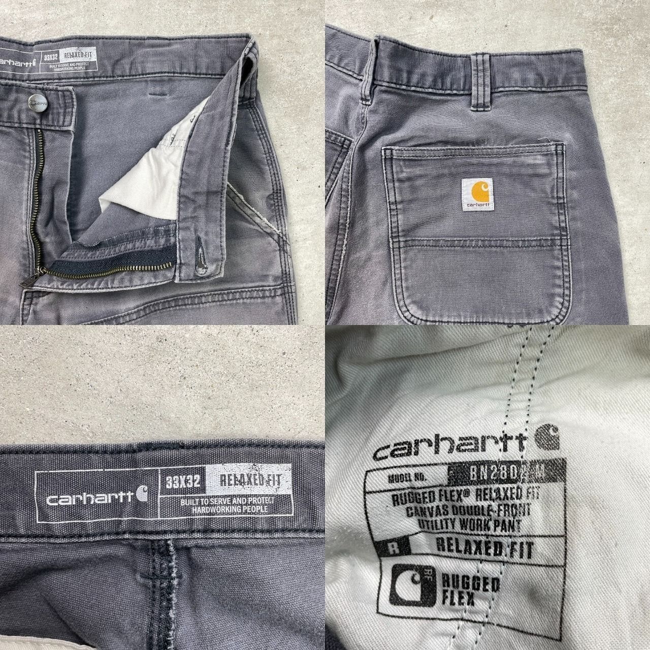 Carhartt ダブルニー ワークパンツ グレー キャンバス Carhartt カーハート ダブルニー ダック ワークパンツ メンズW33 古着