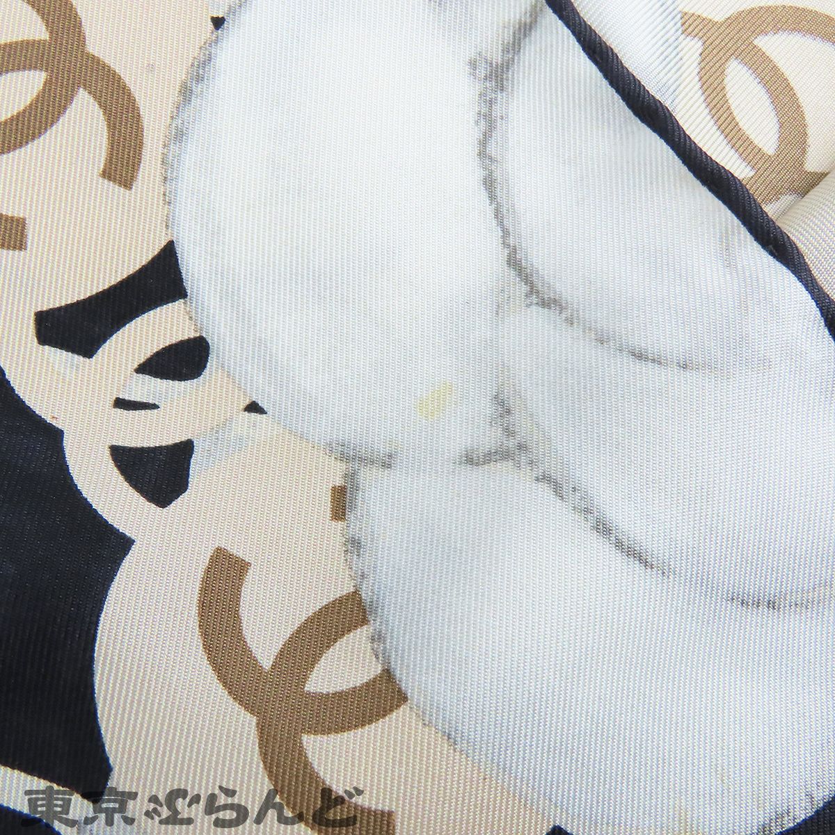 シャネル CHANEL スカーフ ブラックxホワイト シルク カメリア柄 ココ 