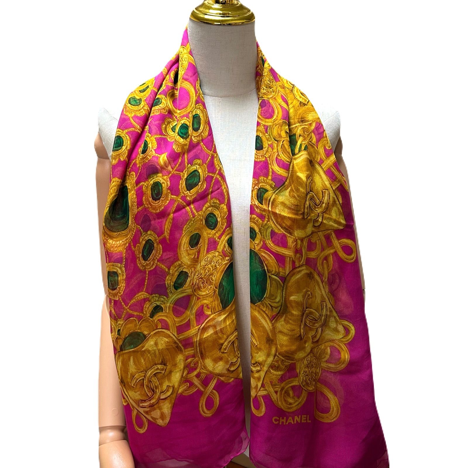 CHANEL シフォン スカーフ CHANELシャネル】シフォンスカーフ FRENCH FESTIVAL シルク100
