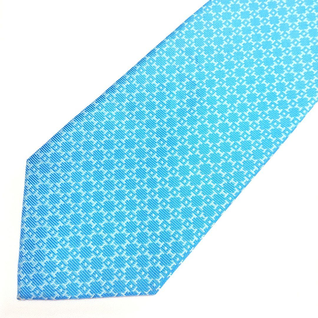 未使用級 HERMES エルメス ネクタイ シルク ブルー グリーン 総柄 未