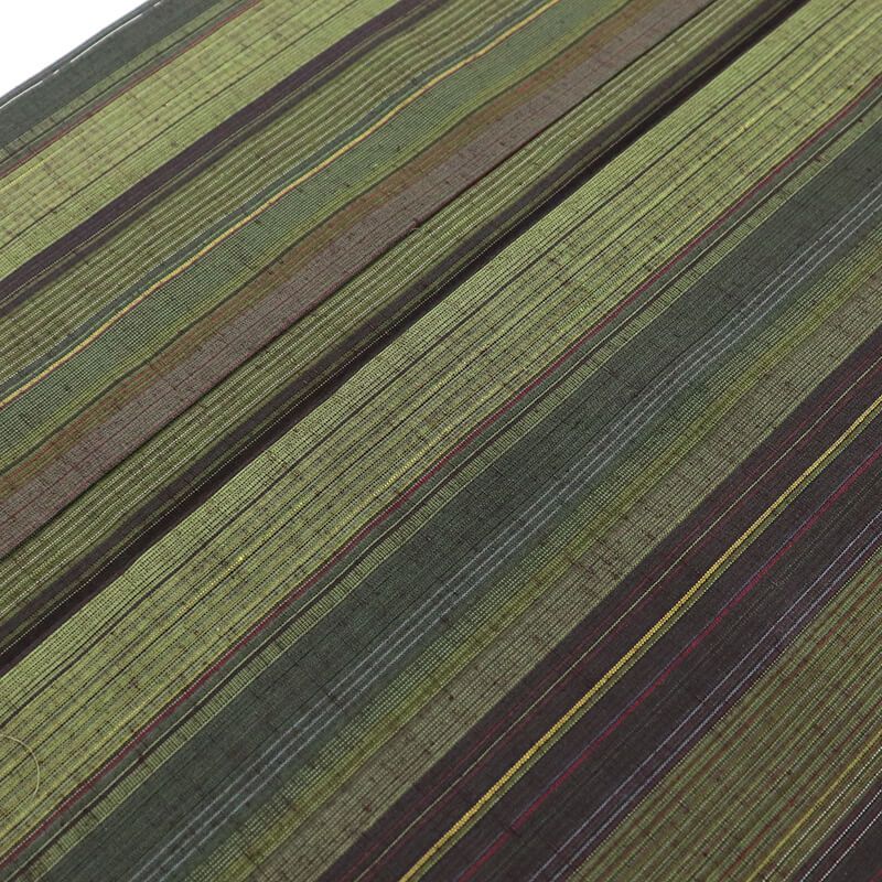 紬 証紙付き 本場真綿絢結城紬 袷 レディース 正絹 灰緑 縞 草木染