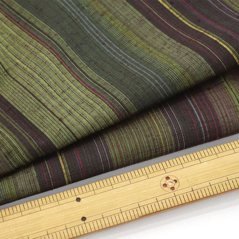 紬 証紙付き 本場真綿絢結城紬 袷 レディース 正絹 灰緑 縞 草木染