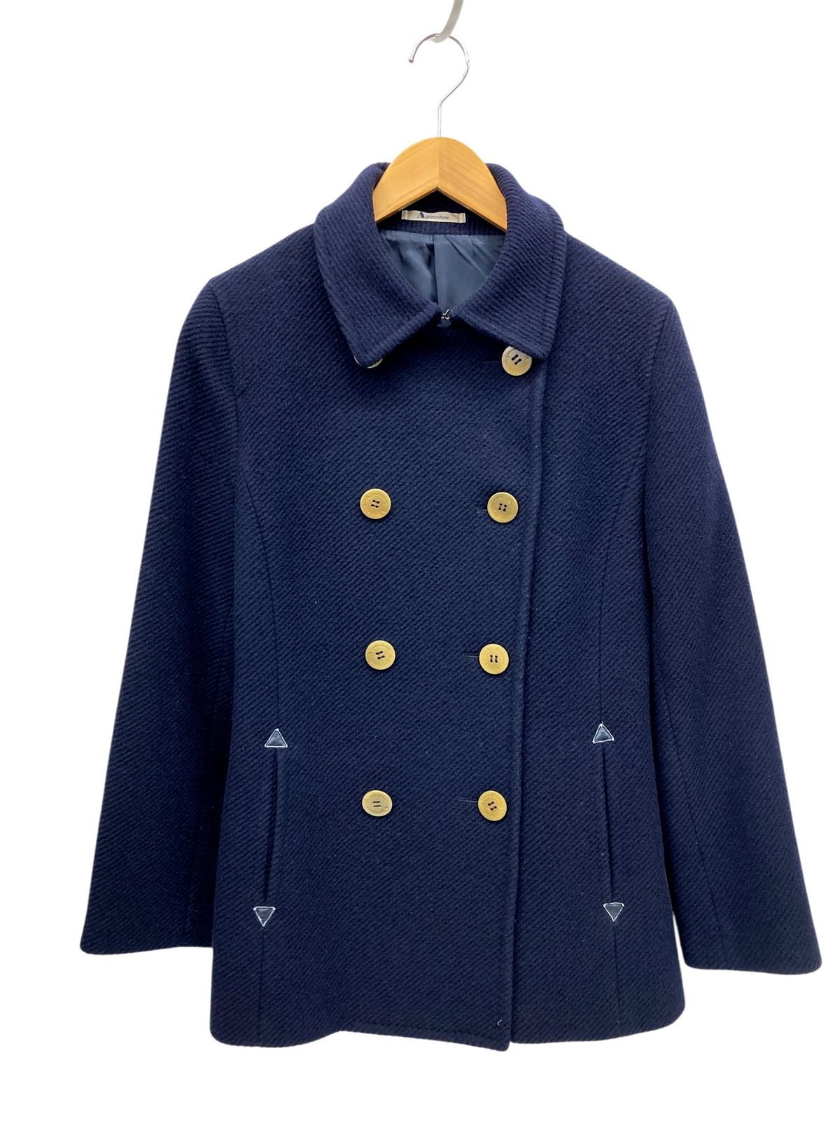 アクアスキュータム ネイビー ウール ダブルブレスト ピーコート Aquascutum (アクアスキュータム) 日本製 ダブルブレスト Pコート