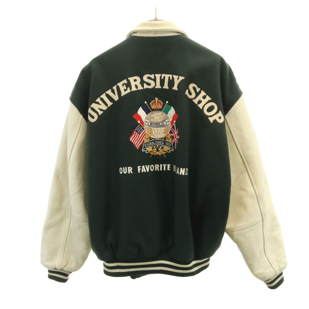 UNIVERSITY SHOP ユニバーシティショップ バック刺繍 牛革レザー切替 