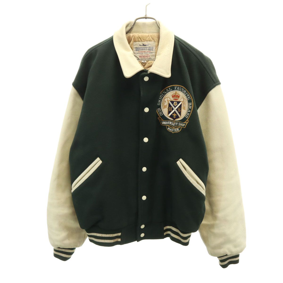 UNIVERSITY SHOP ユニバーシティショップ バック刺繍 牛革レザー切替