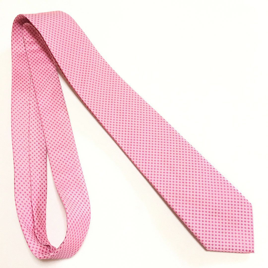 未使用級 エルメス HERMES ネクタイ シルク100% ピンク H柄 2512-283