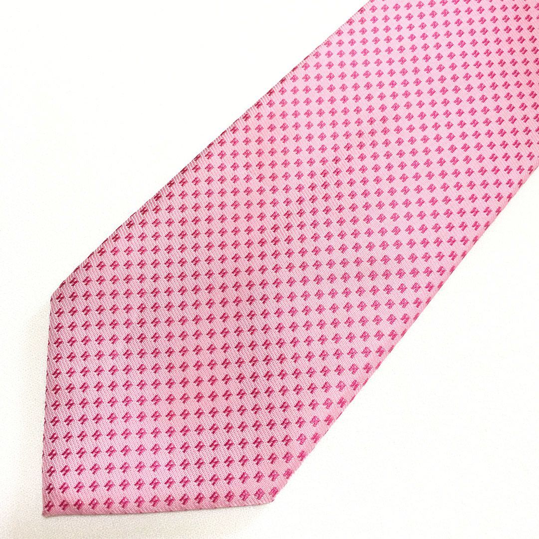 未使用級 エルメス HERMES ネクタイ シルク100% ピンク H柄 2512-283