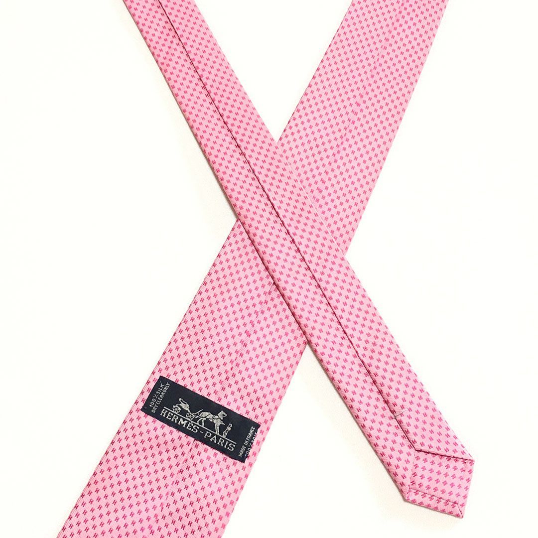 未使用級 エルメス HERMES ネクタイ シルク100% ピンク H柄 2512-283