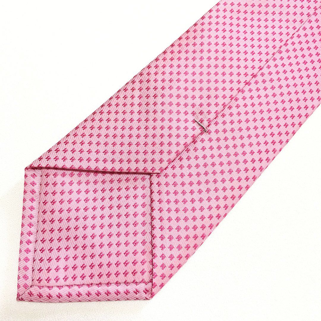 未使用級 エルメス HERMES ネクタイ シルク100% ピンク H柄 2512-283