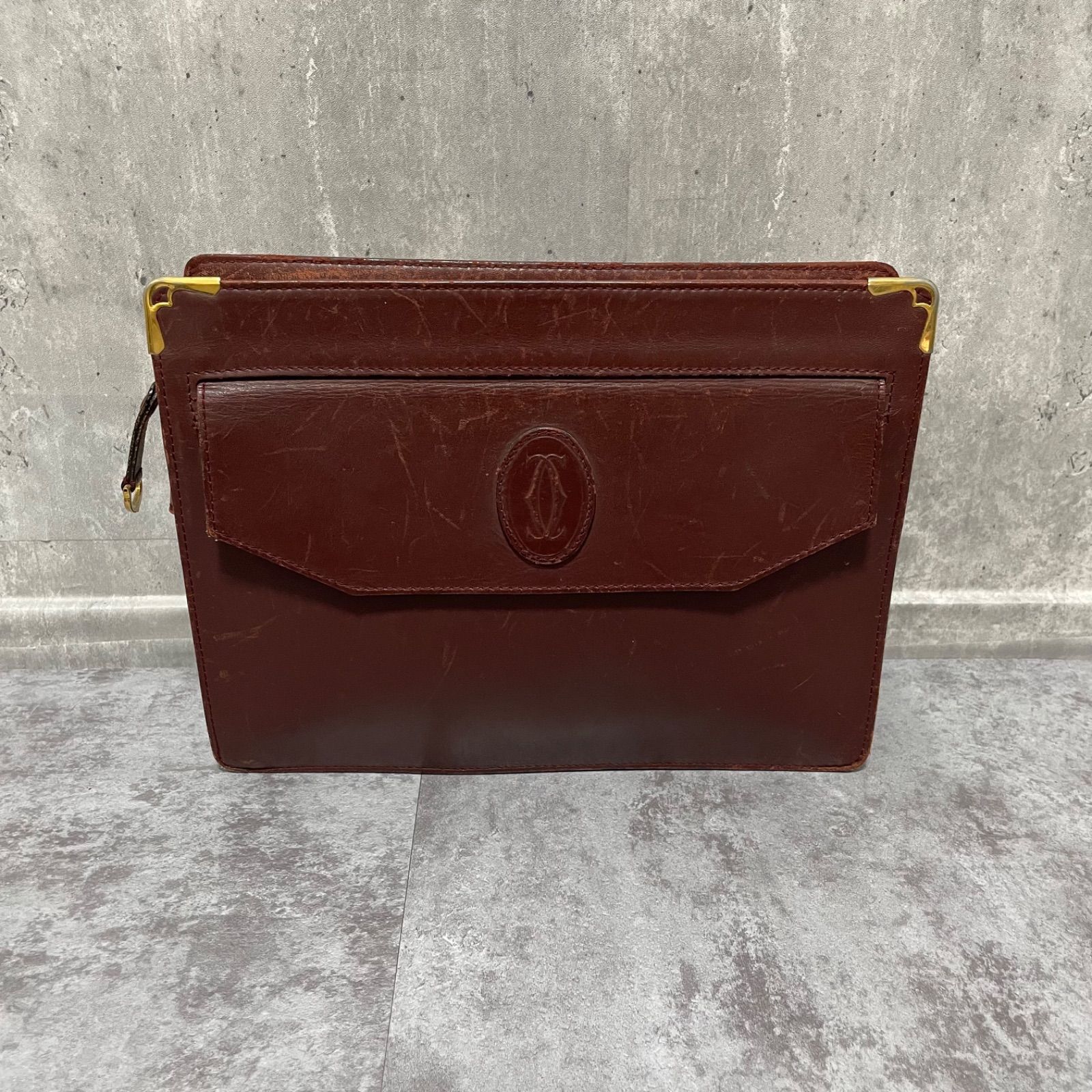 Cartier カルティエ マストライン セカンドバッグ 赤茶 金縁 クラッチ