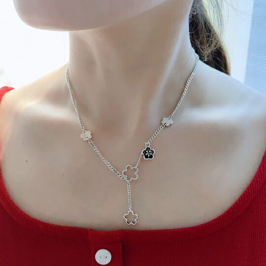 梅モチーフ ネックレス シルバー925 ロングネックレス 花モチーフ