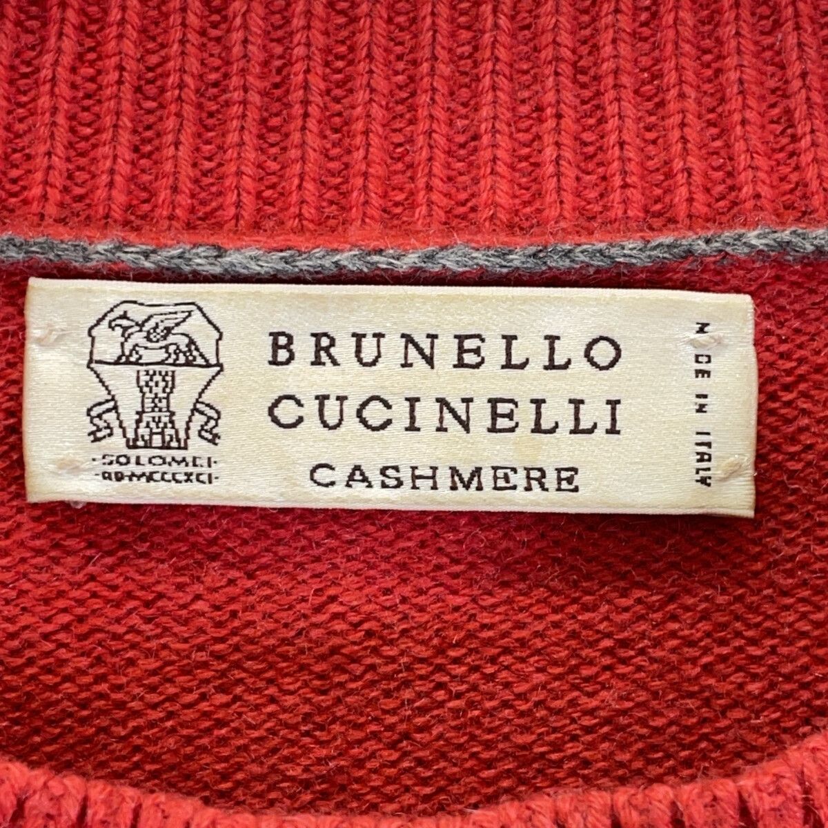 BRUNELLO CUCINELLI ブルネロクチネリ ﾚｯﾄﾞ×ｸﾞﾚｰ ｶｼﾐﾔ100 ｸﾙｰﾈｯｸ ﾛﾝｸﾞ