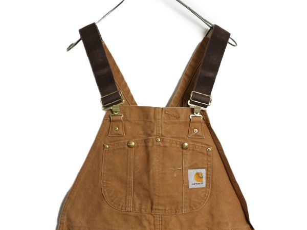 美品 カーハート オーバーオール Bib ダック ダブルニー つなぎ 30×30 US企画 カーハート ダブルニー ブラウン ダック オーバーオール メンズ